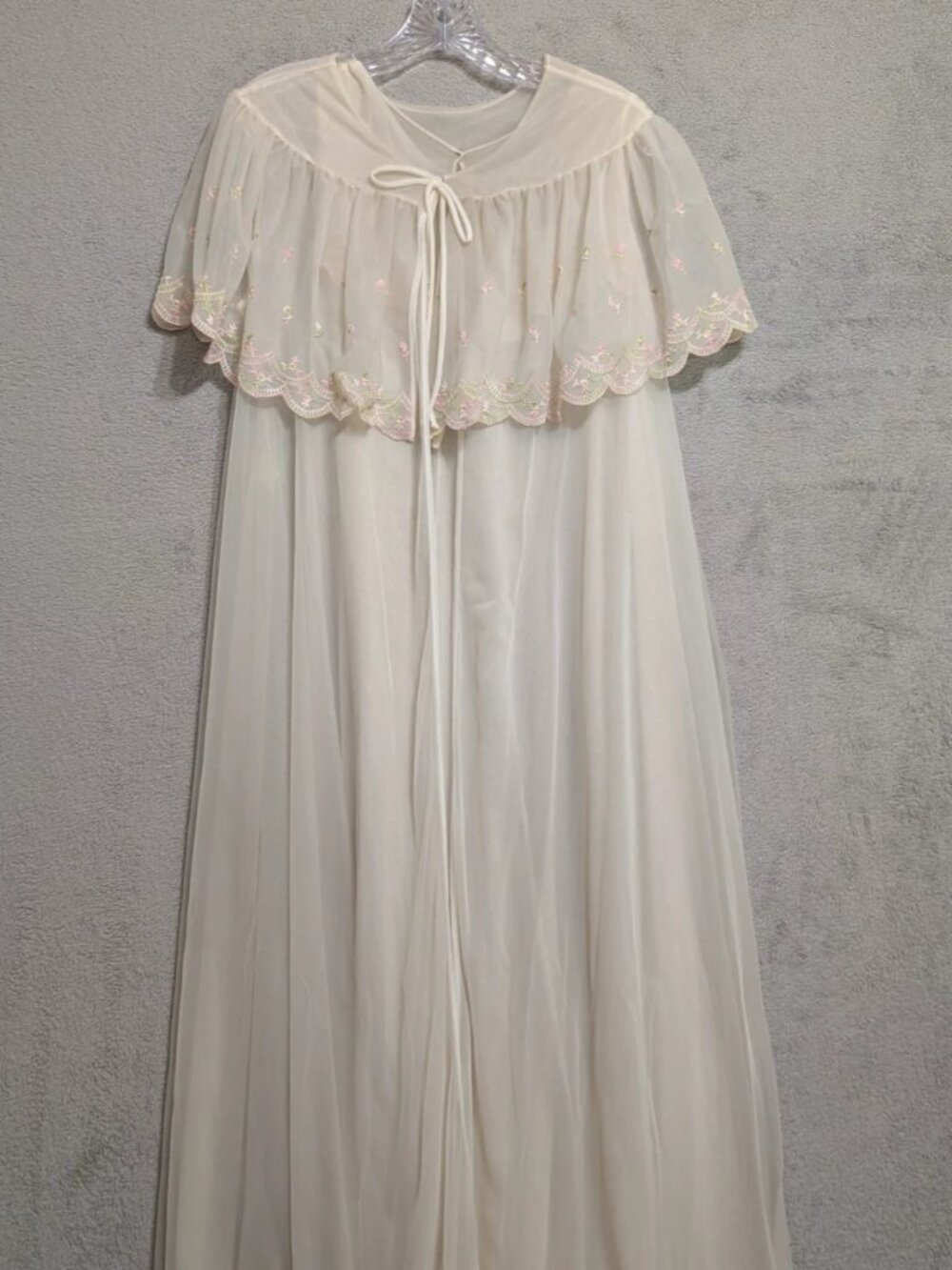 VTG Jenelle CA Peignoir Set Gown Negligee Robe Bride White OffWhite USA Embroidy